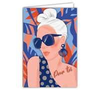 Card For You Young Girl Woman Happy Birthday or Happy Party Star of the Day Sunglasses Fashion Illustration with Envelope Format 12 x 17.5 cm Paper 300 g Glossy PEFC Made in France 69-8062