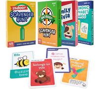Card Games for Family Game Night, 4 in 1 Fun Pack, Scavenger Hunt Games for Kids, Indoor Outdoor Play, Family Trivia, Educational Game, Jumbo Size, Gifts for Ages 2-6