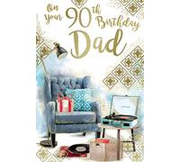 Card Happy 90th Dad 90 Arm Chair & Record Player Design Birthday Lovely Verse