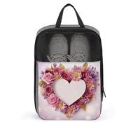 Card Heart Shape Flowers Shoe Bag Travel Shoe Organizer Water-Resistant Shoe Pouch with Zipper Sneaker Dust Bag, gray, One Size, Modern