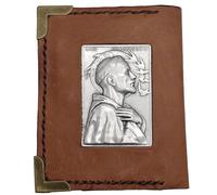 Card Holder and Documents - Saint Francis of Assisi, Saint Joseph, Saint Anthony, Madonna of Loudes, Miraculous Medal with Prayer - Made of Real Leather - Hand-Stitched, brown, Media, Saint Francis of