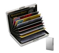 Card Holder Wallet, Stainless Steel RFID Blocking Card Holders Wallet, 10-Slot Slim Metal Wallets, Durable Credit Cards Protector Wallets, Silver Bank Cards Holder Men, Ideal for Business Daily Travel
