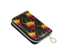 Card Holder Wallets RFID Blocking Small Women Wallet Leather Mens Wallet with Coin Pocket Cartoon Red Skulls Golden Black