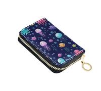 Card Holder Wallets RFID Blocking Womens Wallet Leather Zip Around Travel Wallet with Zipper Cute Colorful Sea Lives Navy