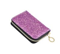 Card Holder Wallets RFID Blocking Womens Wallet Leather Zip Around Zipper Travel Wallet with Key Ring Purple Pixels Glitter
