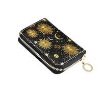 Card Holder Wallets RFID Blocking Women's Wallets Leather Small Travel Wallet with Zipper Golden Sun Moon Black