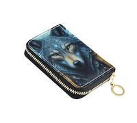 Card Holder Wallets RFID Blocking Women's Wallets Leather Small Zipper Card and Cash Holder Mystical Blue Wolf Face Celestial