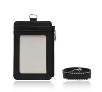 Card Holder with Lanyard Zipper ID Card Holder with Lanyard for Exhibition Office Employee Black