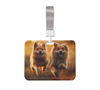 Card Holders 4 X 3 in Badge Holder Horizontal Large ID Card Holders Name Tag Dog Running in The Field Sliding ID Badge Holder Badge Case Protector Cover for Office Nurse Women