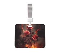 Card Holders 4 X 3 in Badge Holder Horizontal Large ID Card Holders Name Tag Flowers Burning Sliding ID Badge Holder Badge Case Protector Cover for Office Nurse Women
