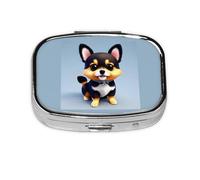 Card Love Fancy Puppy Square Pill Box Lightweight and Portable, with 2 Plastic Inserts, Suitable for Carrying in Pockets or Wallets.
