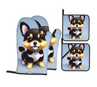 Card Love Fancy Puppy This Unique Printed Oven mitt and potholder Set is an Eye-catching Combination, Featuring Water-Resistant Polyester and Heat-Insulating Fabric.