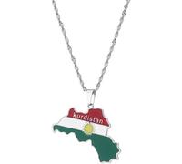 Card Necklace, Vintage Kurdistan Region Silver Chain Colourful Flag Card Pendant Charms Fashion Kurdish Jewellery Gifts for Men Women