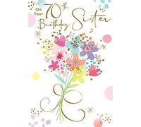 Card Sister 70th 70 Bright Bunch Of Flowers Design Happy Birthday Lovely Verse