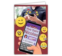 Card That Opens Vive Saint Nicolas Bonne Fête 6 December Smileys Emoticons Smartphone Online Chat Social Networks Boy Child Teenager Friend Boyfriend - with White Envelope Format 12 x 17.5 cm