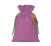 (Cardamom Purple) Printed Christmas M Size Gift Bags with Green Ribbon Drawstring Candy Bags for Kids Xmas Holiday Christmas Eve Presents