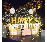 Cardaros Birthday Cards for Men Pop Up Happy Birthday Card Blowable LED Candle Light and Music Birthday Gifts for Women Dad Brother Grandson Black Gold