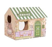 Cardboard Cat House, Cat Scratcher Box, Reversible Cat Play House, Recyclable Corrugated Scratch Toy Durable Board Pads Prevents Furniture Damage Breathable Cat Scratcher House for(Coffee House)