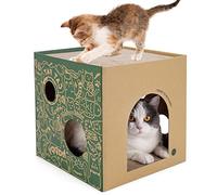 Cardboard Cat House with 2 Story Scratch Pads - Indoor Cat Play House, Corrugated Scratcher Box, Hideout for Small cat
