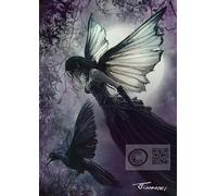 Cardboard Colin Creations Midnight Raven Fairy A4 Fantasy Art Print, Gothic Dark Fairy with Raven, Purple Moonlit Forest, 210x297mm, 300gsm