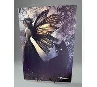 Cardboard Colin Creations Moonlit Guardian A4 Fantasy Art Print, Dark Fairy with Butterfly Wings and Black Cat, Gothic Wall Art, 210x297mm