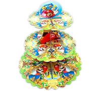 Cardboard Cupcake Stand with Character Design - 3 Tier Dessert Display for Muffins, Pastries, and Treats - Lightweight & Reusable, Super Mary (2 Pack)