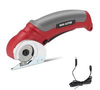 Cardboard Cutter, Rotary Cutter, Cordless Electric Scissors with Security Switch, SK5 Steel Blade, Lightweight Electric Crafting Shears for Leather, Fabric, Package,Carpet, Plastic, Box Cutting（Red）