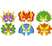 CARDBOARD THEMED MASKS - 12 PACK - Novelty Toys For Children Perfect Party Loot Prize Bag Filler Cool Stuff (Dinosaur)