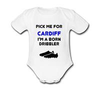 CARDIFF Born Dribbler Football Personalised Unique Baby Vest Baby Grow Babygrow Cute Novelty Boys Girls Unisex Funny City