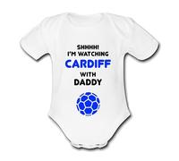 CARDIFF Shhh! I'm watching with Daddy Mummy Grandad Unique Football Babygrow Cute Personalised Funny Baby Vest Grow Boys Girls Unisex Gift Babygrow Bodysuit CITY