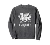 Cardiff Wales City Welsh Dragon Flag Wale Cymru Sweatshirt, Adult Unisex, Dark Heather Grey, XX-Large