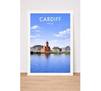 Cardiff Wales Travel Poster, Waterfront Landmark Print, Wall Art Decor. Size A4