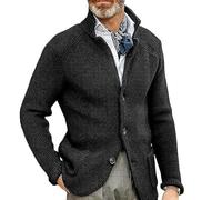 Cardigan Button Lapel Sweater Casual Long Sleeve Solid Color Knitted Sweater Men'S Jacket-Black-Xl