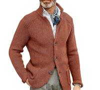 Cardigan Button Lapel Sweater Casual Long Sleeve Solid Color Knitted Sweater Men'S Jacket-Caramel-Xxl