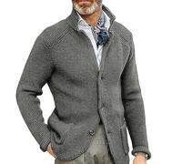 Cardigan Button Lapel Sweater Casual Long Sleeve Solid Color Knitted Sweater Men'S Jacket-Dark Gray-L