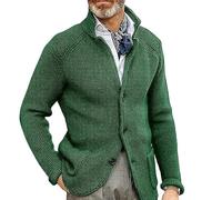 Cardigan Button Lapel Sweater Casual Long Sleeve Solid Color Knitted Sweater Men'S Jacket-Green-L
