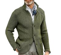 Cardigan Button Lapel Sweater Casual Long Sleeve Solid Color Knitted Sweater Men's Jacket-Military Green-XXL