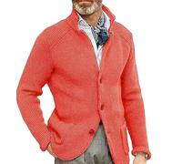 Cardigan Button Lapel Sweater Casual Long Sleeve Solid Color Knitted Sweater Men'S Jacket-Pink-3Xl