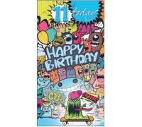 Cardigan Cards 11th Birthday Card, Fun Monster Design with Balloons, Colourful Kids Greeting Card with Envelope