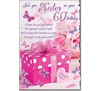 Cardigan Cards 60th Birthday Card for Sister - Age 60 Floral Butterfly Design - Sentimental Message - Flitter Finish - Premium Special Birthday Greeting Card for Her