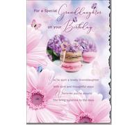 Cardigan Cards Birthday Card for Granddaughter - Floral Macaron Design - Sentimental Message - Flitter Finish - Premium Special Birthday Greeting Card for Her