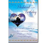 Cardigan Cards Birthday Card for Husband - Scenic Beach Design - Sentimental Message - Flitter Finish - Birthday Greeting Card for Him
