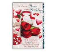 Cardigan Cards Birthday Card for Partner - Romantic Roses Design - Sentimental Message - Flitter Finish - Scalloped Edge - Birthday Greeting Card for Men or Women