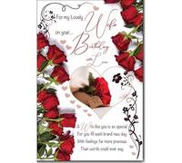 Cardigan Cards Birthday Card for Wife - Floral Rose Design - Romantic Birthday Greeting Card - Flitter Finish - For My Lovely Wife - For Her
