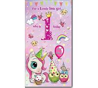 Cardigan Cards For a Lovely Little Girl who is 1 Today - 1st First Birthday Greeting Card with Lovely Verse - Unicorn, Owls, Butterflies, Rainbow & Cupcake - Wee Nippers