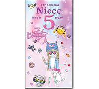 Cardigan Cards For a Special Niece who is 5 Today - Happy Birthday Greeting Card with Lovely Verse - Cool Girl, Kitten, Ice cream & Emojis - Wee Nippers