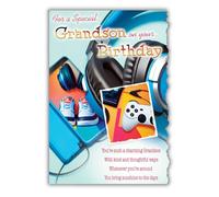 Cardigan Cards Gaming Birthday Card for Grandson - Modern Design Flitter Finish - Gamer Birthday Greeting Card for a Special Grandson - For Him