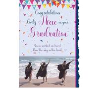 Cardigan Cards Graduation Congratulations Card for Niece - Beach Design - Flitter Finish - Scalloped Edge - Congratulations Greeting Card for Lovely Niece - For Her