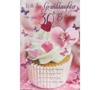 Cardigan Cards Granddaughter 30th Birthday Card, Pink Cupcake and Butterflies Design, Sentimental Verse