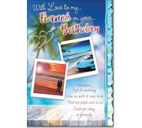 Cardigan Cards Loving Words Fiancé Birthday Card, Romantic Beach Design with Supercar